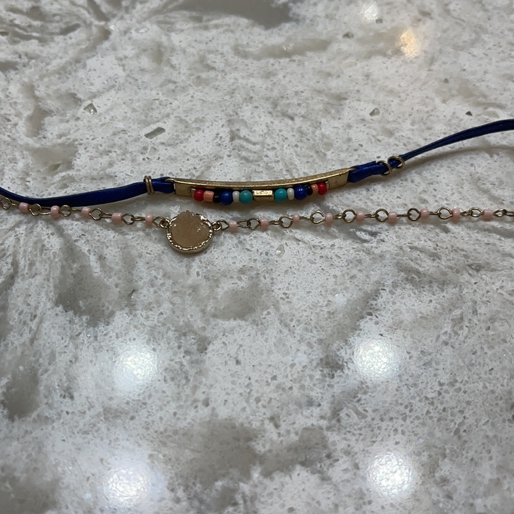 Lot of 2 Anklets Baublebar Pink Gold Chain & Beaded String